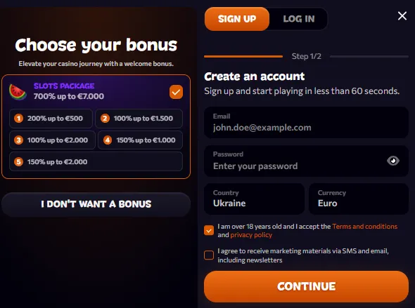 Aphrodite Casino Registrierung
